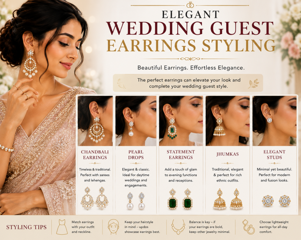 Best Jewelry for Wedding Guests: Elegant Styling Ideas for Every Celebration 2 elegant wedding guest earrings styling featuring chandbali earrings pearl drops jhumkas statement earrings and stylish studs for women