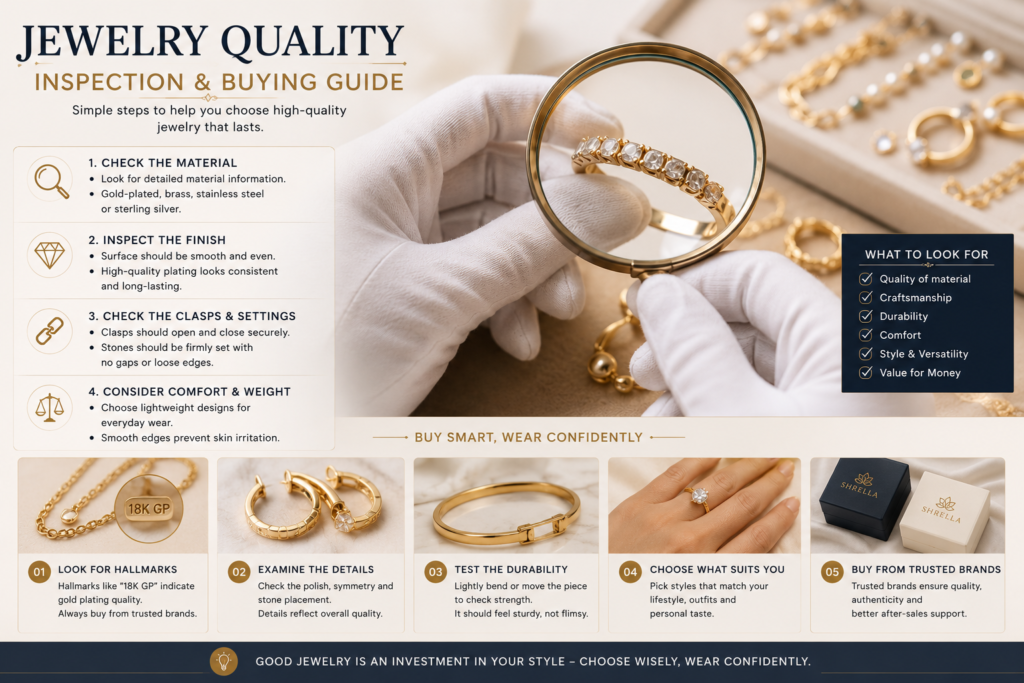 jewelry quality inspection and buying guide showing necklace clasps stone settings metal finishes and key factors to consider before purchasing jewelry