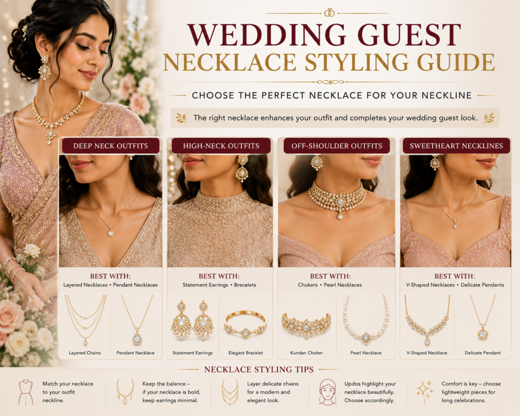 Best Jewelry for Wedding Guests: Elegant Styling Ideas for Every Celebration 3 wedding guest necklace styling guide featuring layered necklaces pendants chokers pearl necklaces and elegant jewelry ideas for different necklines