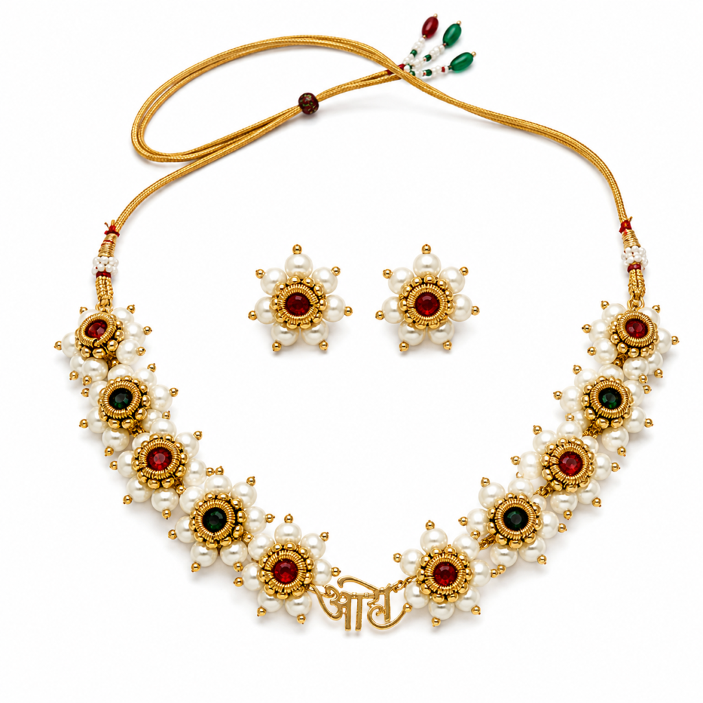 Aaho Necklace with matching earrings displayed on a white background.