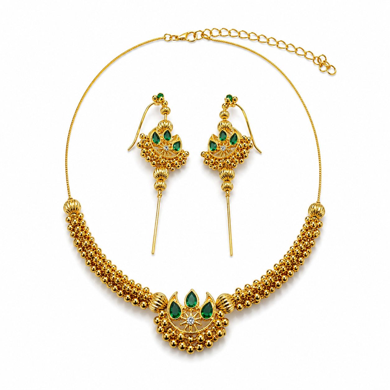 Chandra Invisible Choker & Ear Cuffs in green displayed on a white background.