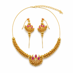 Chandra Invisible Choker & Ear Cuffs in pink displayed on a white background.