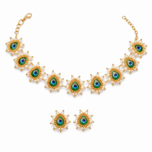 Mor Pankh Choker Set with matching stud earrings displayed on a white background.