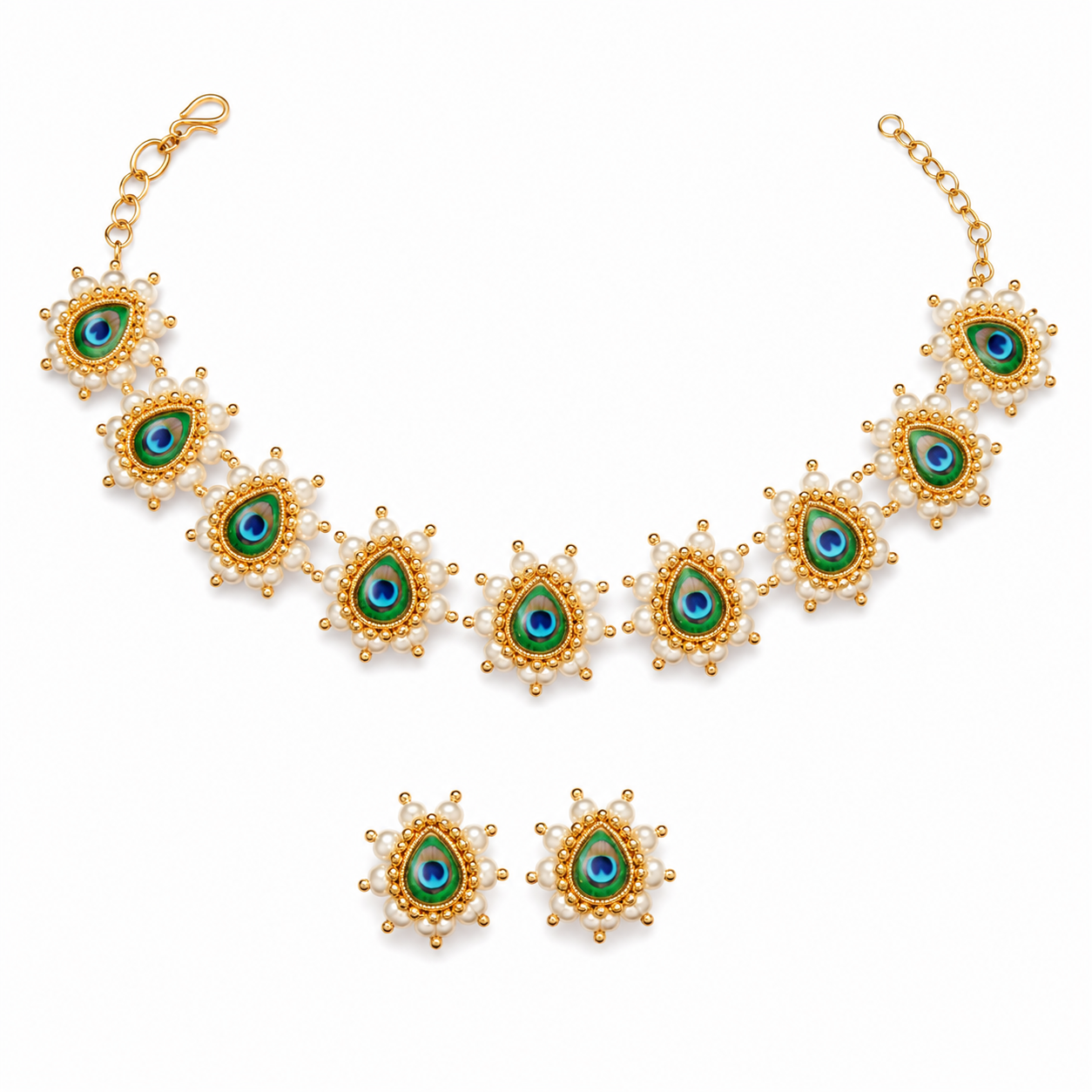 Mor Pankh Choker Set with matching stud earrings displayed on a white background.