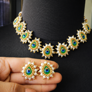Mor Pankh Choker Set with matching stud earrings displayed on a mannequin.