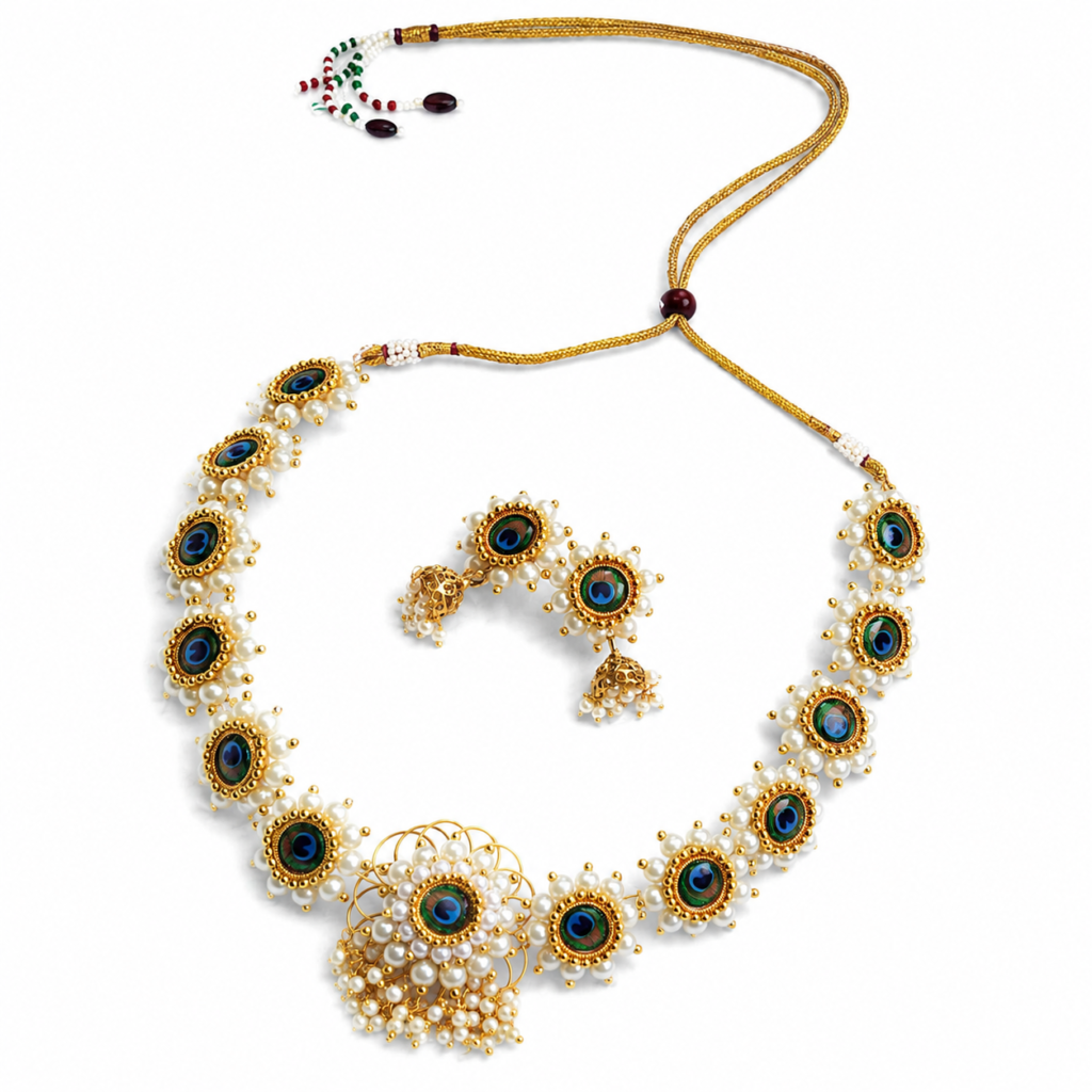 Mor Pankh Floral Necklace Set - Big with matching drop earrings on a white background.