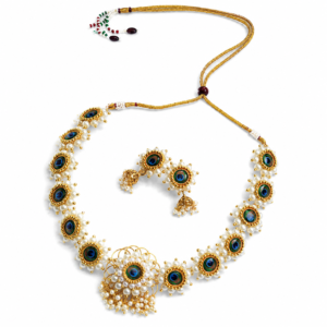 Mor Pankh Floral Necklace Set - Big with matching drop earrings on a white background.