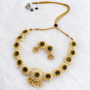 Mor Pankh Floral Necklace Set - Big with matching drop earrings displayed on a soft white background.